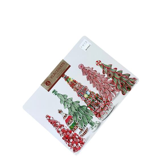 Candy Christmas Tree Cork Backed Placemats 12x16 Set of 4 Pop of Color Holiday - Picture 9 of 14